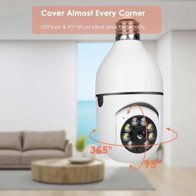 Indoor E27 Light Bulb Security Camera, 355 Degree Pan/Tilt Panoramic IP Camera