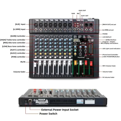 Depusheng FG8 Professional Audio Mixer Sound Board Console Desk System